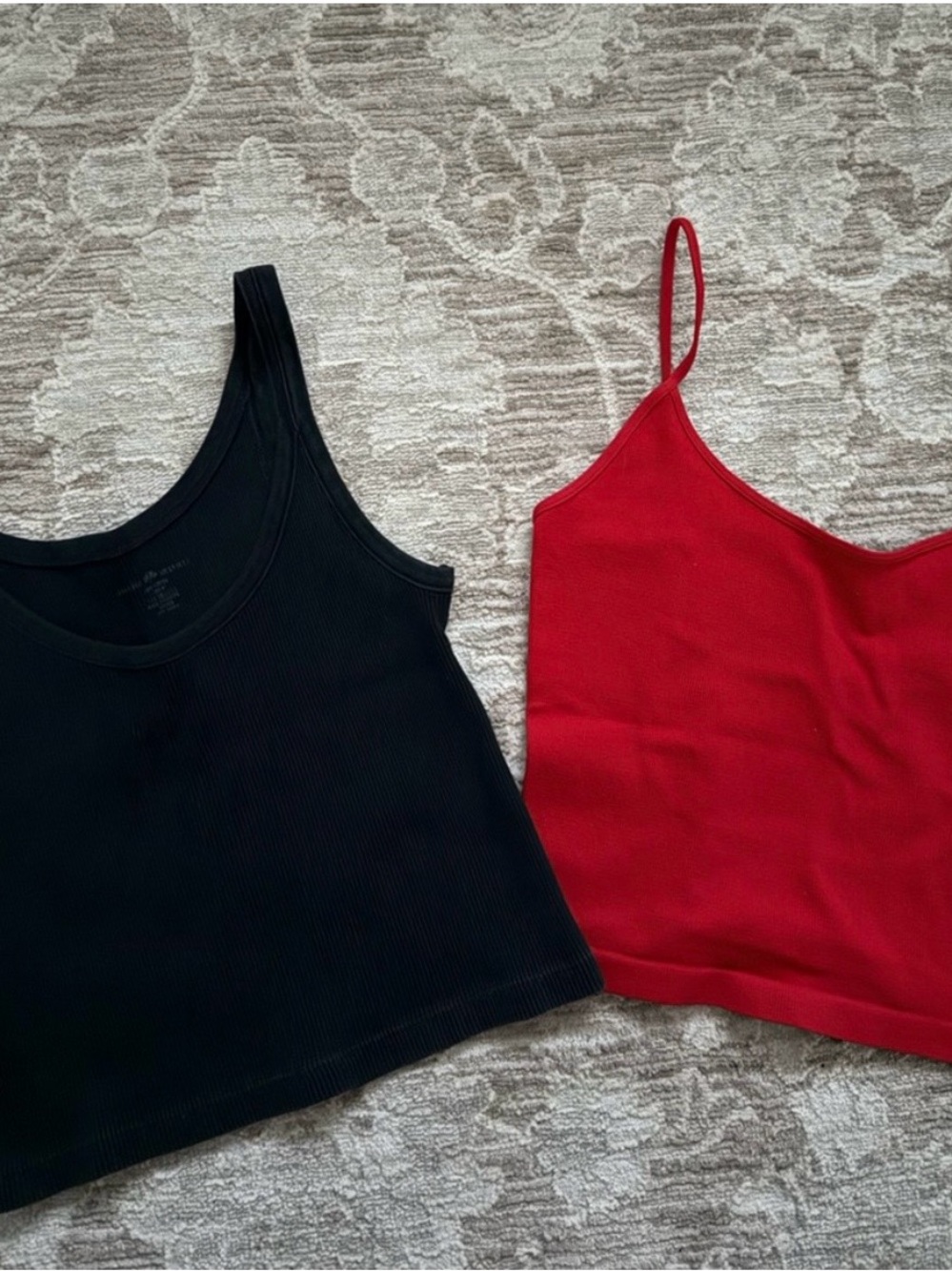 Brandy Melville Black Ribbed Tank & Red Spaghetti-Strap Cami